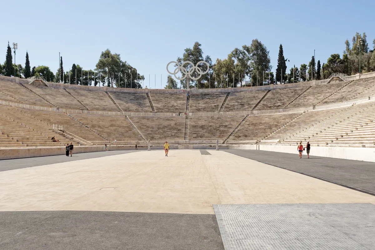 The marble tiers and track of the Panathenaic Stadium, rebuilt for the 1896 Olympics, Athens, Greece